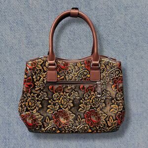 Siweiya Vintage Red Floral Embossed Handbag with Matching Wallet – Dual Handles